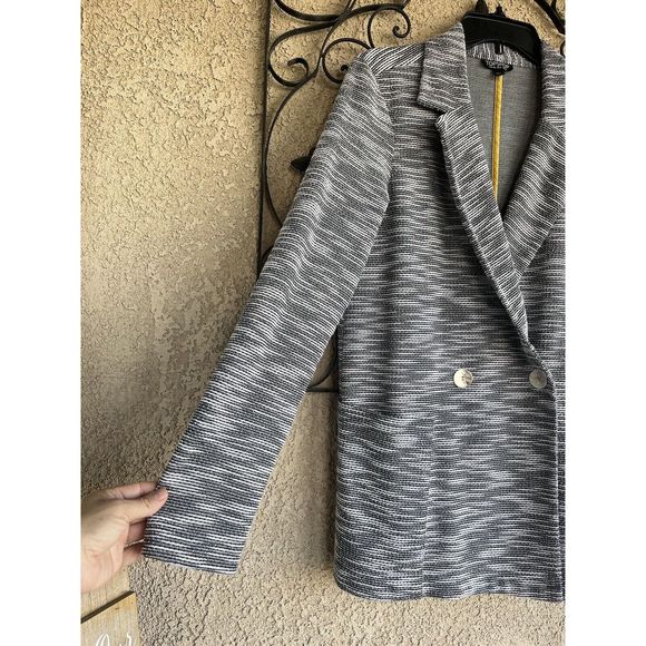 Top Shop Button Coat - Size 8 - Gray/ White - Picture 3 of 9